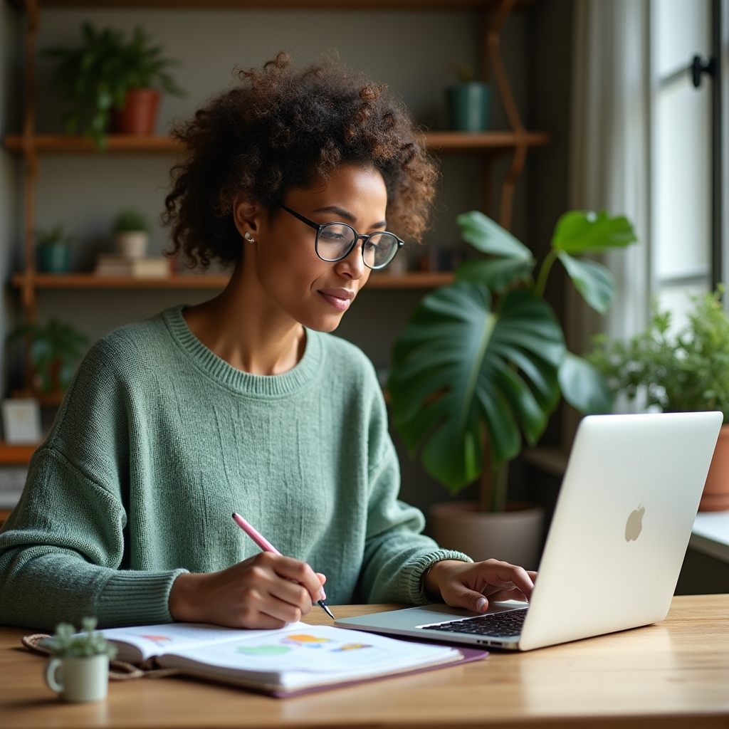 Person working through online course material on a laptop with handwritten notes beside them