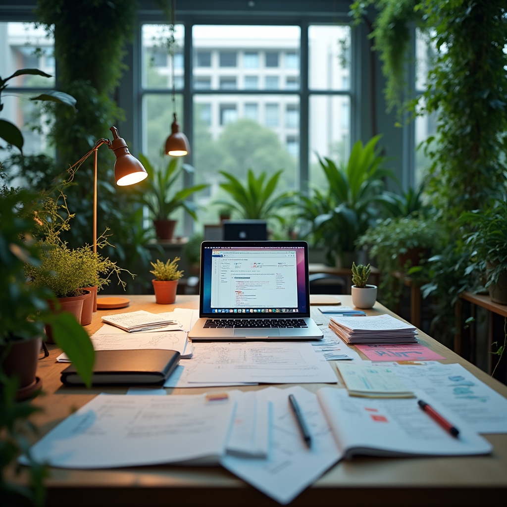 Organized knowledge workspace with notes and digital tools